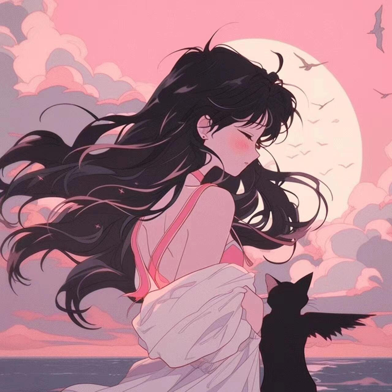 动漫女生头像·陪你看晚霞