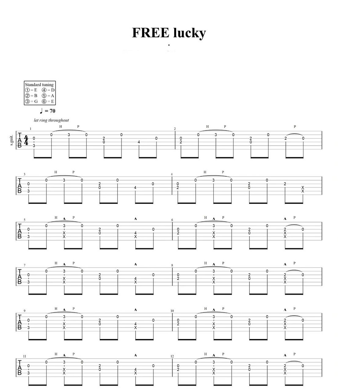 《free lucky》指弹吉他谱