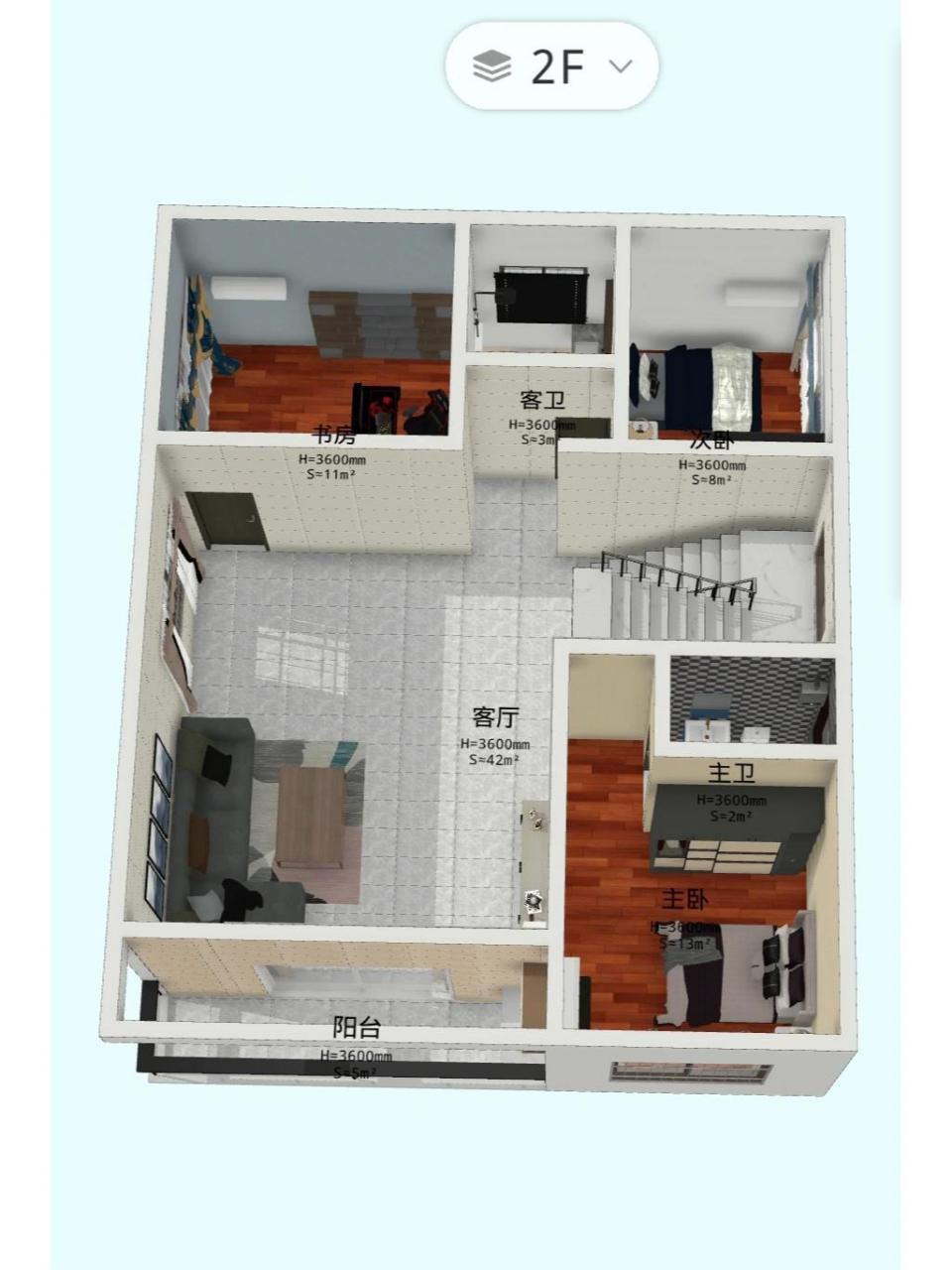 3d效果～农村自建房80平两层半(一) 农村自建房3d效果!