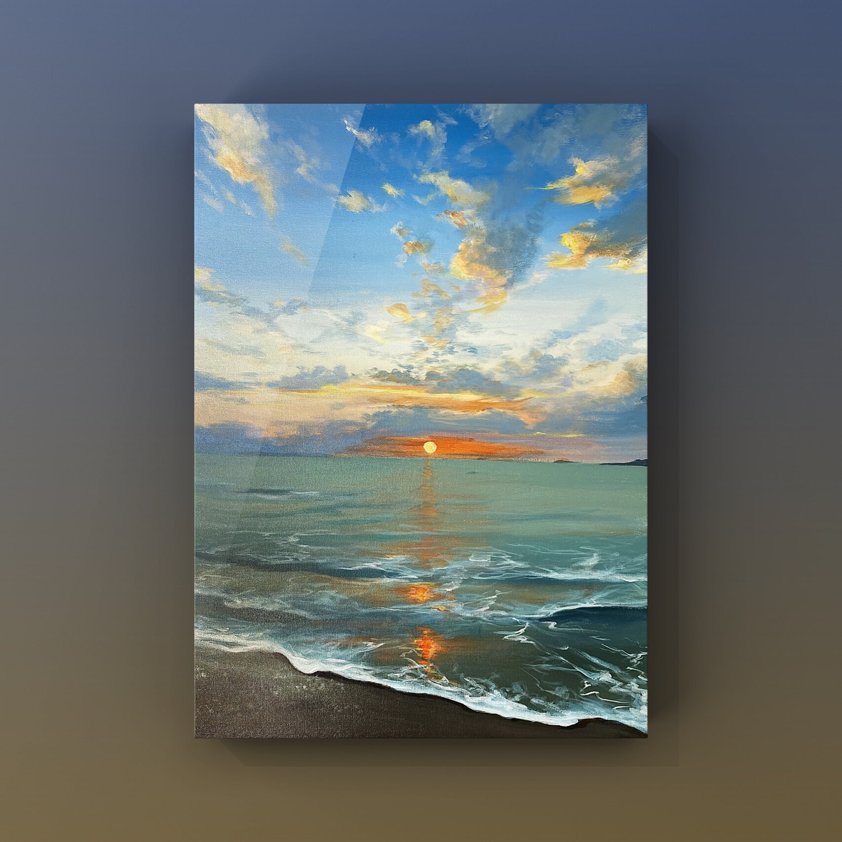 丙烯画/海边日出/附过程与原图