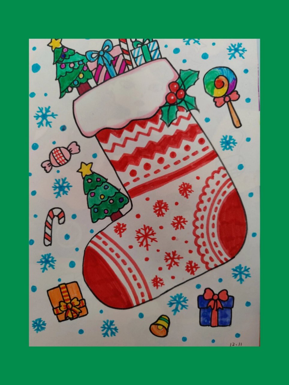 儿童创意画《圣诞袜》 适合4-6岁,简单有趣.
