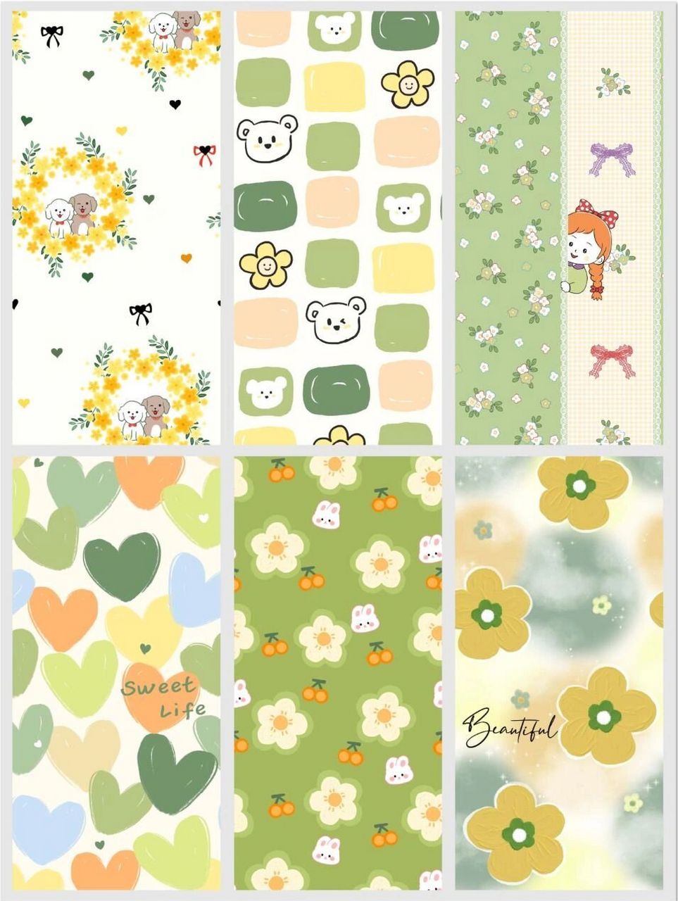 457期 橄榄绿系列卡通花朵壁纸 授权 约稿请私信9393 #壁纸