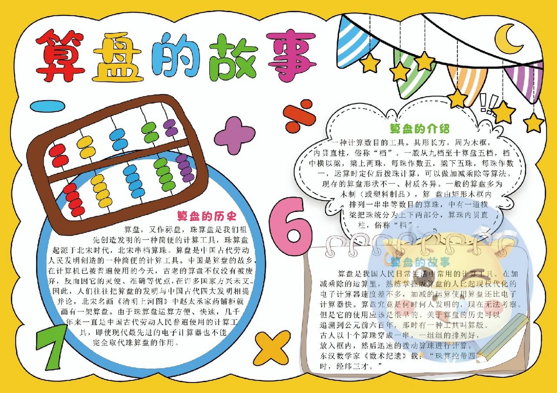 算盘的故事数学手抄报电子模板 93临摹93交作业 发请 有偿线稿!