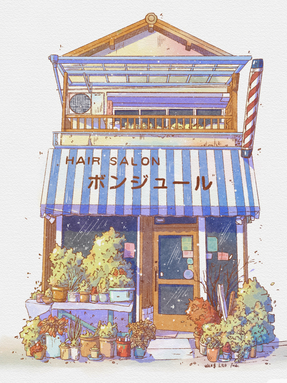 日式治愈建筑插画|街边店铺|附线稿