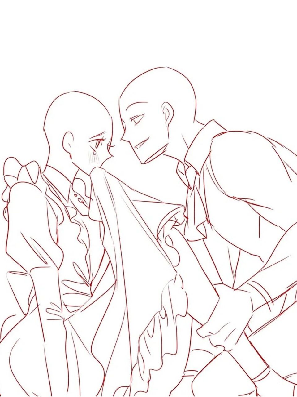 【绘画素材】超甜的情侣互动线稿素材75 超级甜的的情侣互动线稿又