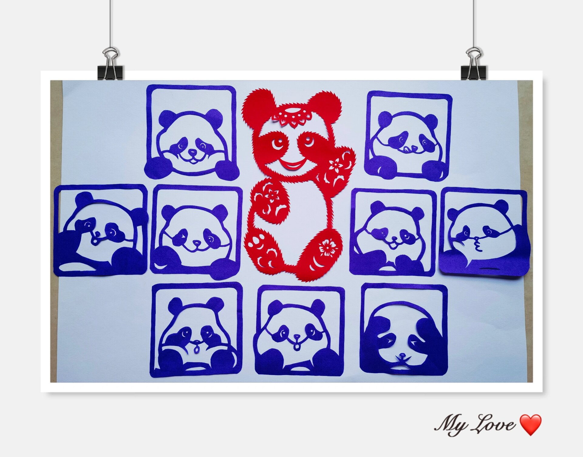 熊猫剪纸 可可爱爱的熊猫