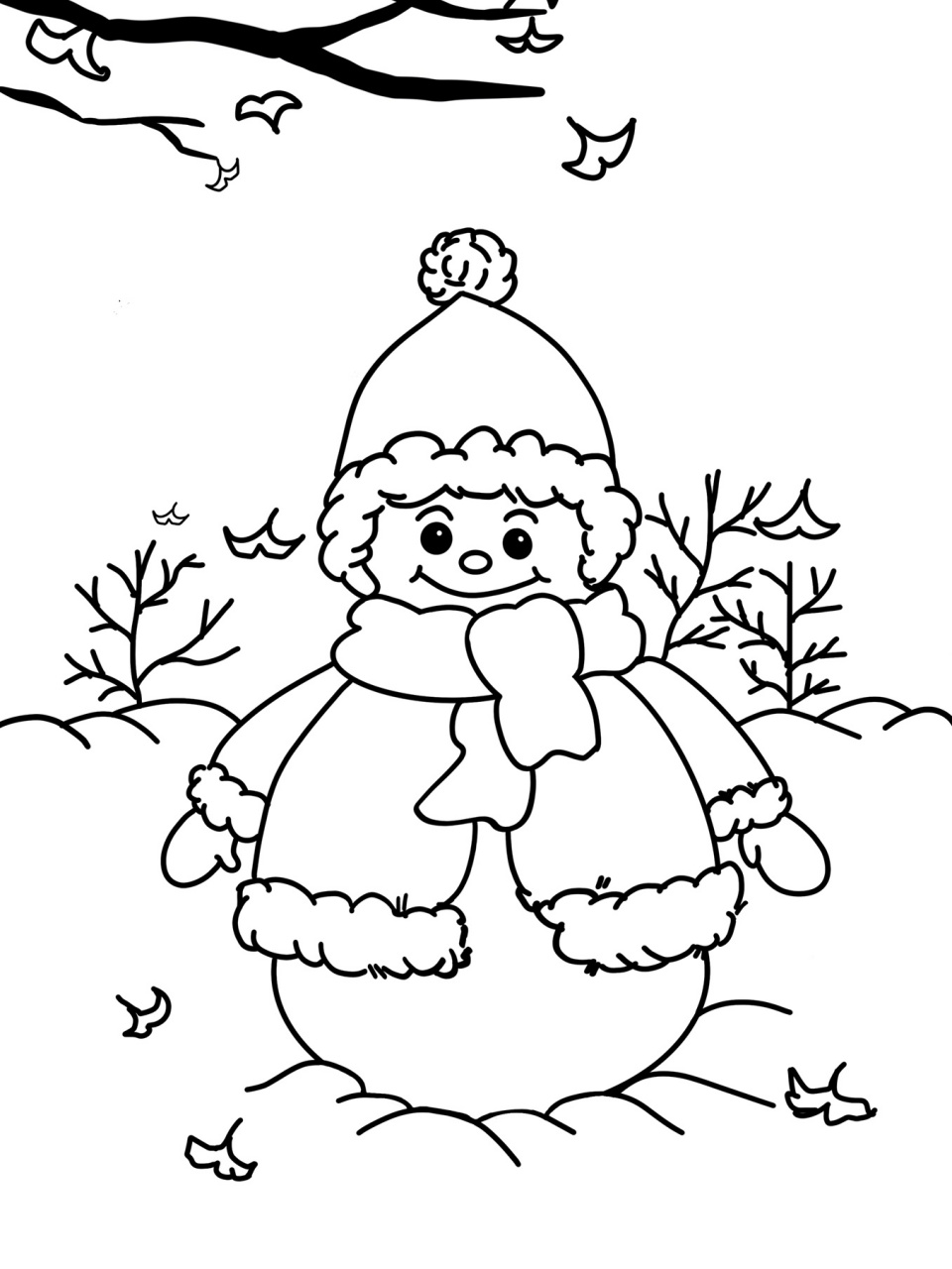 立冬 冬天雪人儿童画简单创意美术课程 带线稿