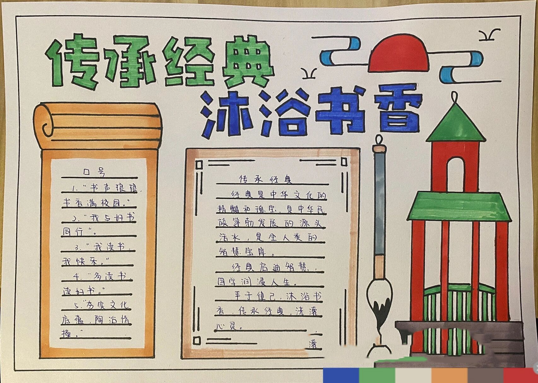 手抄报《传承经典 沐浴书香》 关注定制手抄报,剪贴报,绘画作品等