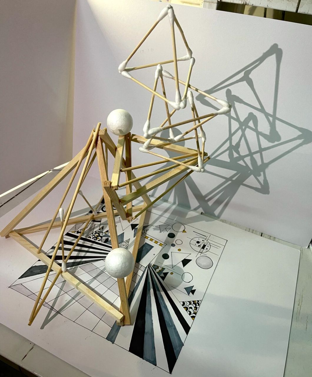 立体构成作业 题目:《生命的延续》 设计说明:平面设计图形以点线面