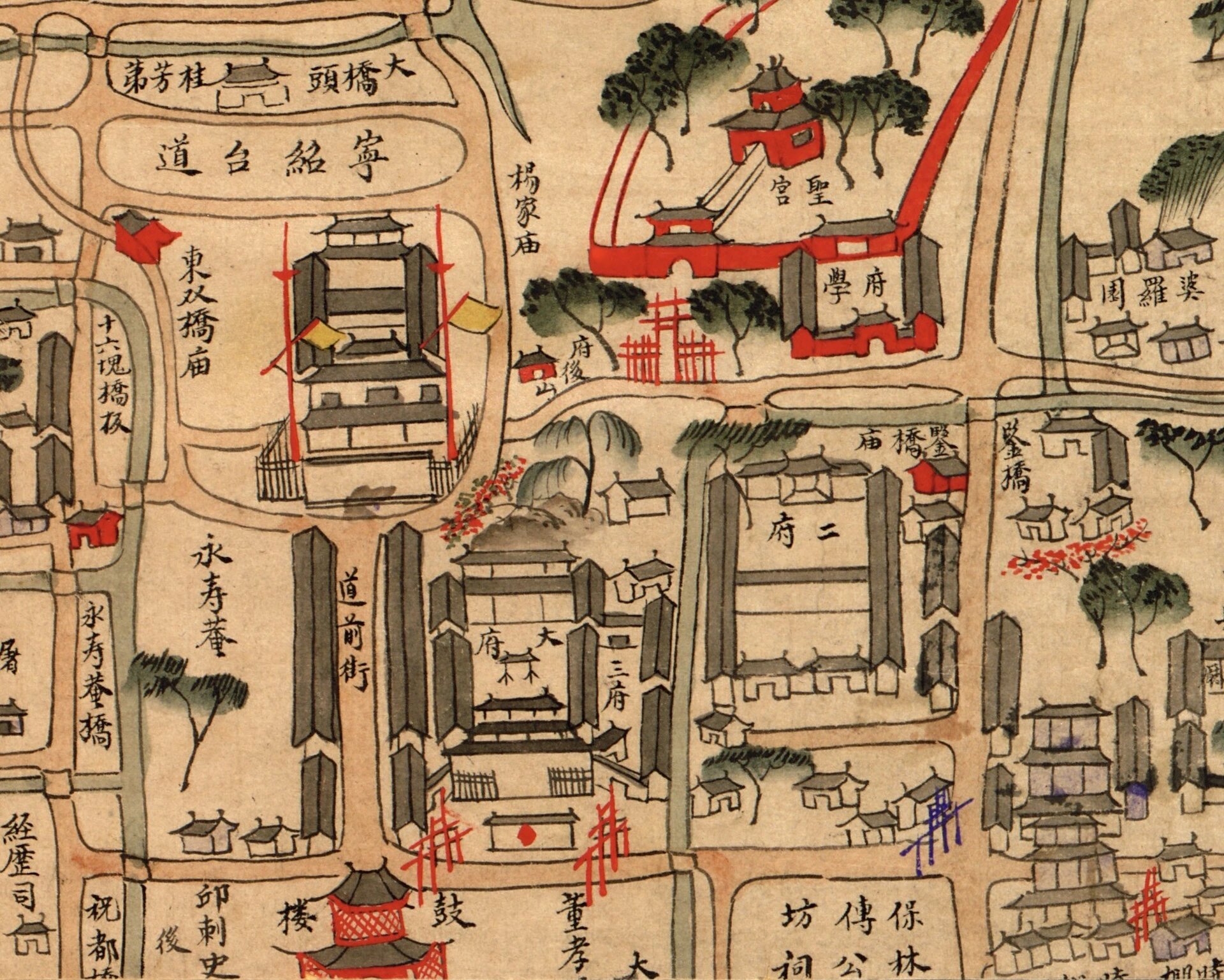 宁郡地舆图-道光二十六年(1846) 图中未附方位坐标及图例,但北方在上.