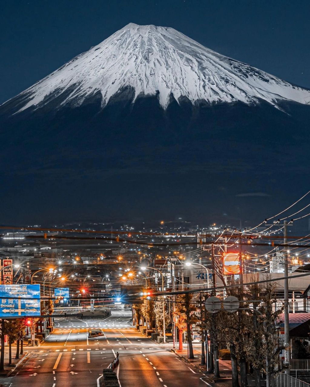 富士山下的樱花夜景图片