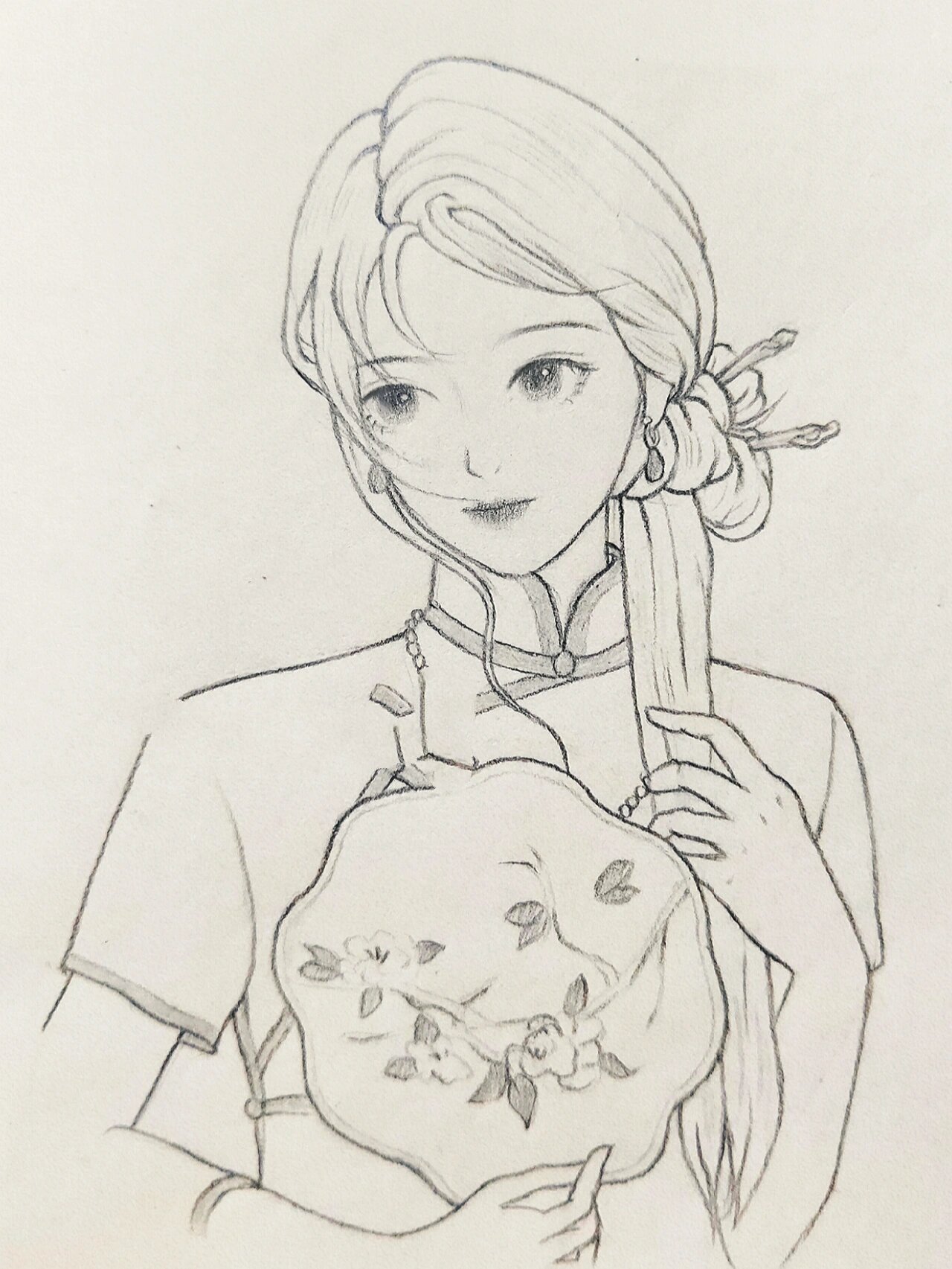 古典旗袍人物线稿教程🍃含步骤图 再画个旗袍美女子吧好温婉的