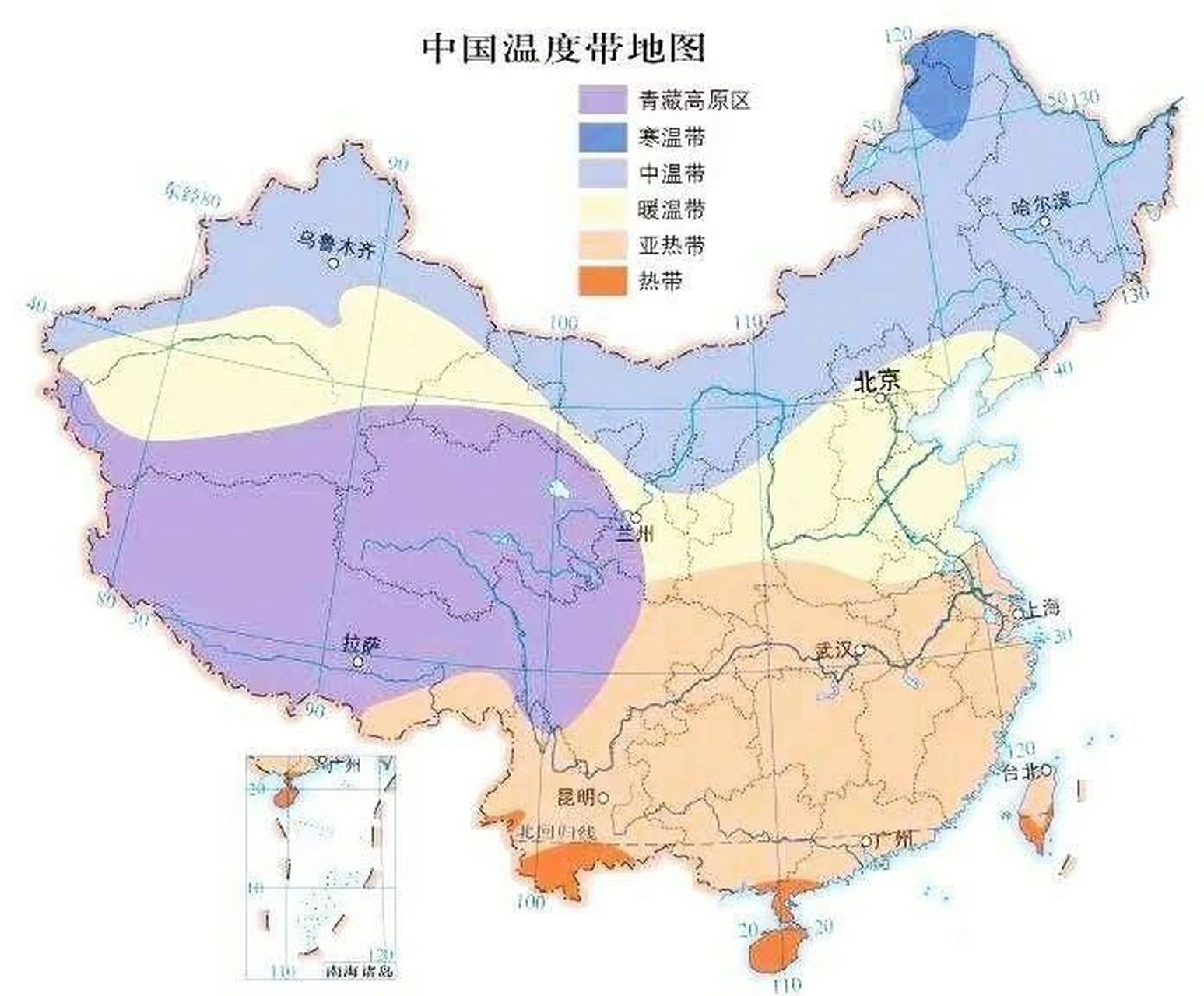 中国温度带地图!
