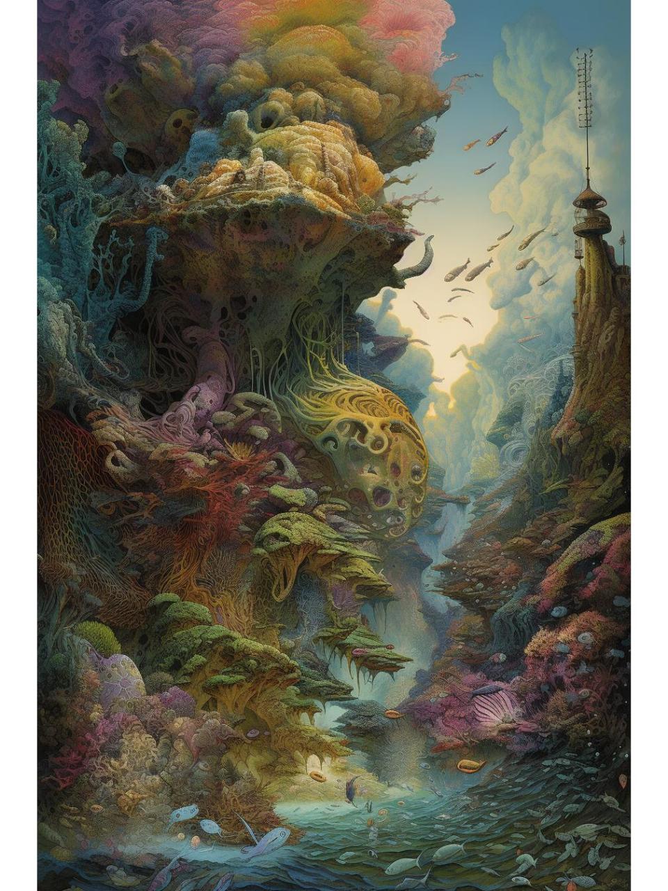 爱护海洋,爱护环境主题绘画 一种迷人而复杂的概念艺术,一个对世界的