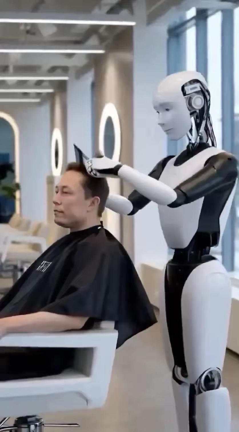 马斯克让自己的ai机器人理发,是不是有点酷?
