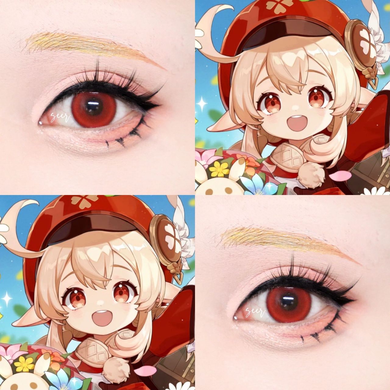 原神可莉cos眼妆教程 con:来自myuki家的樱桃星球 雪物语美瞳 上睫毛