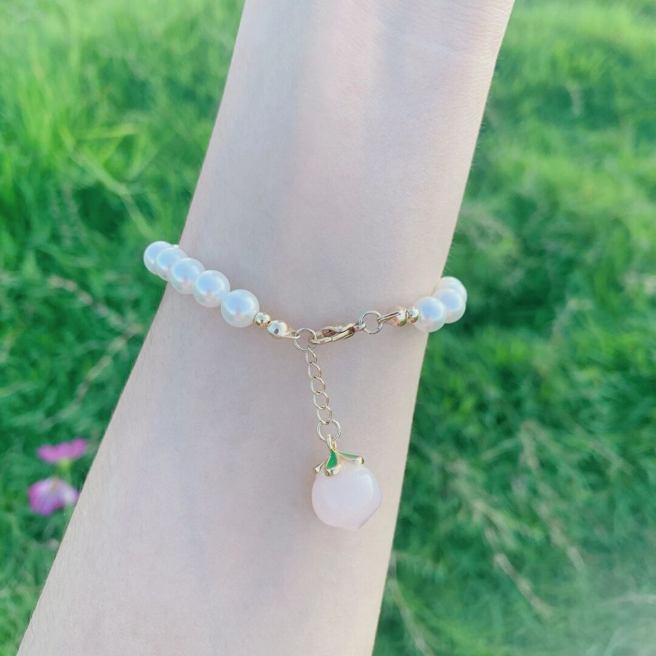 款21566|桃红李白|天然珍珠77水蜜桃高颜值手链 粉粉嫩嫩粉桃子