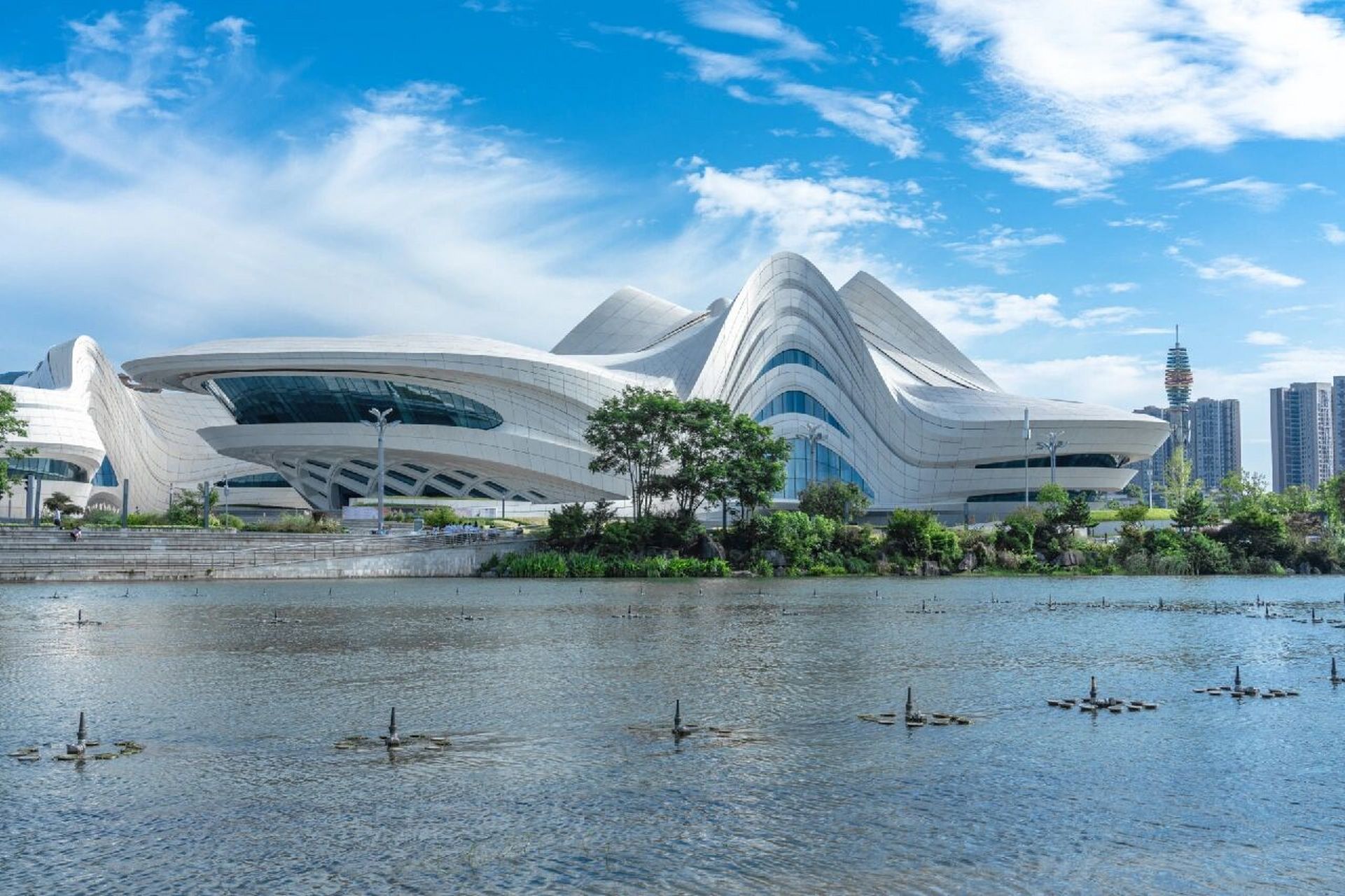 带你拍大片|长沙梅溪湖艺术中心 扎哈的建筑世界,白色芙蓉花的物化