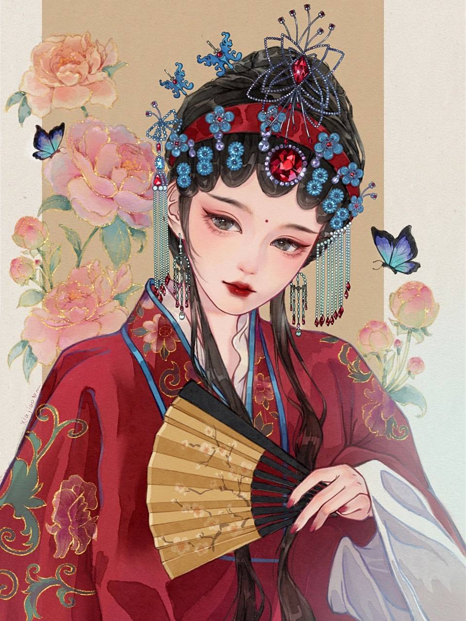 国风|戏曲扮相女生上色步骤分解分享 昨晚直播实在画不动了…今天硬撑