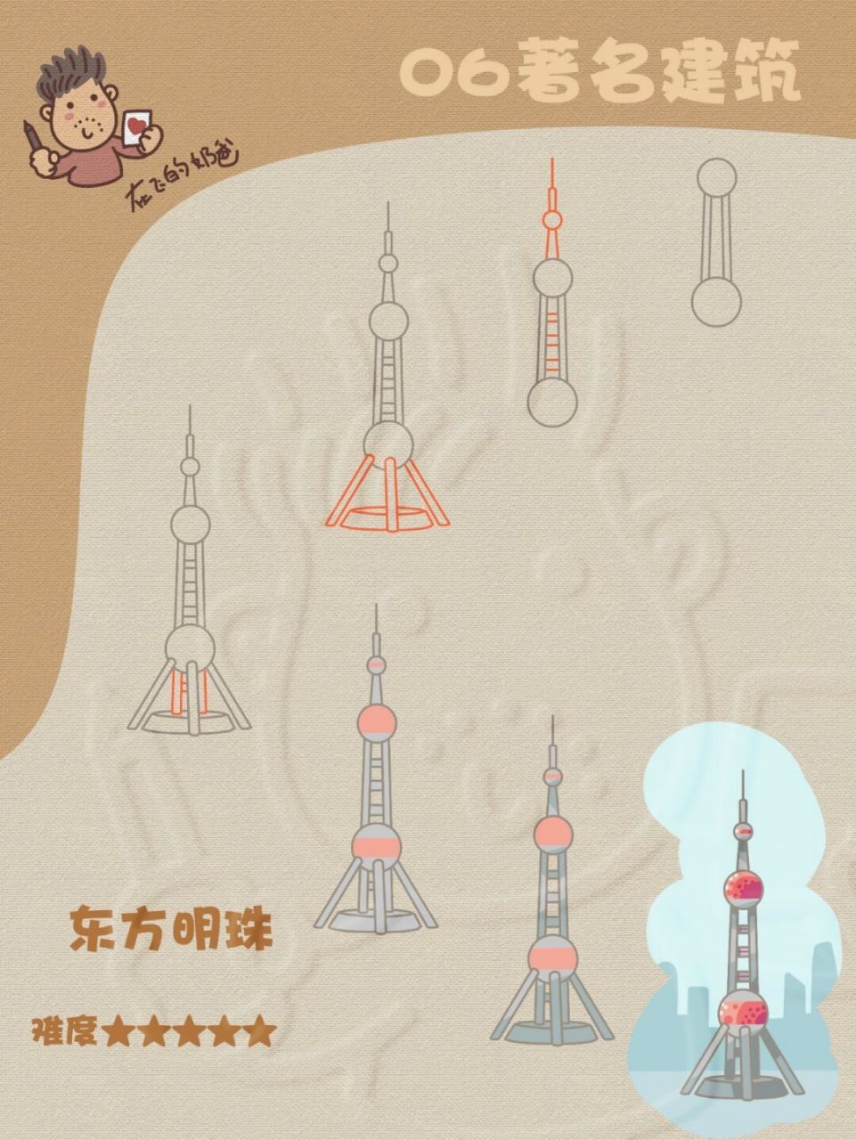 东方明珠 简笔画 #少儿美术# #少儿创意美术# #小学美术教案# #育儿