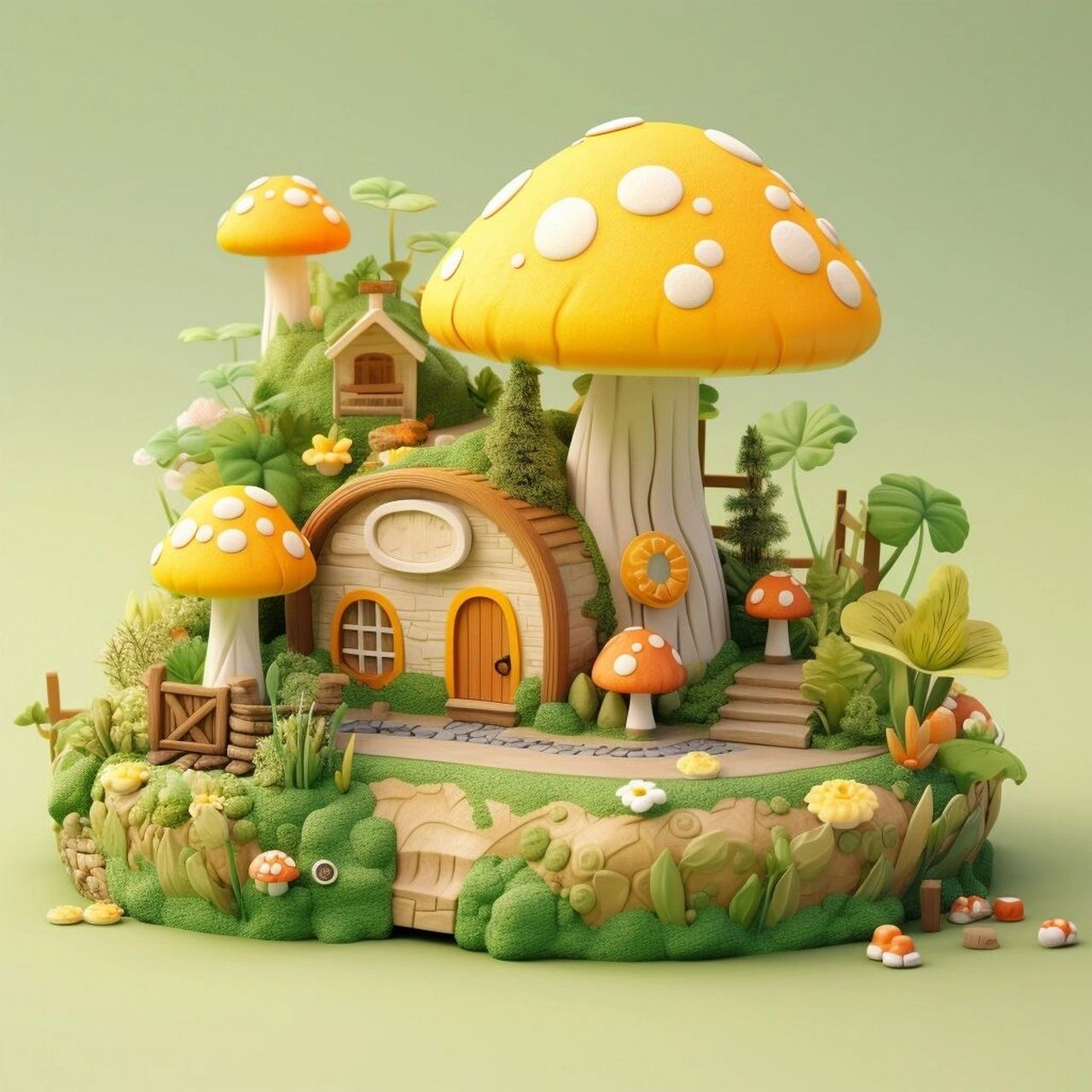 midjourney/ai童话镇蘑菇小屋微缩场景                  素材