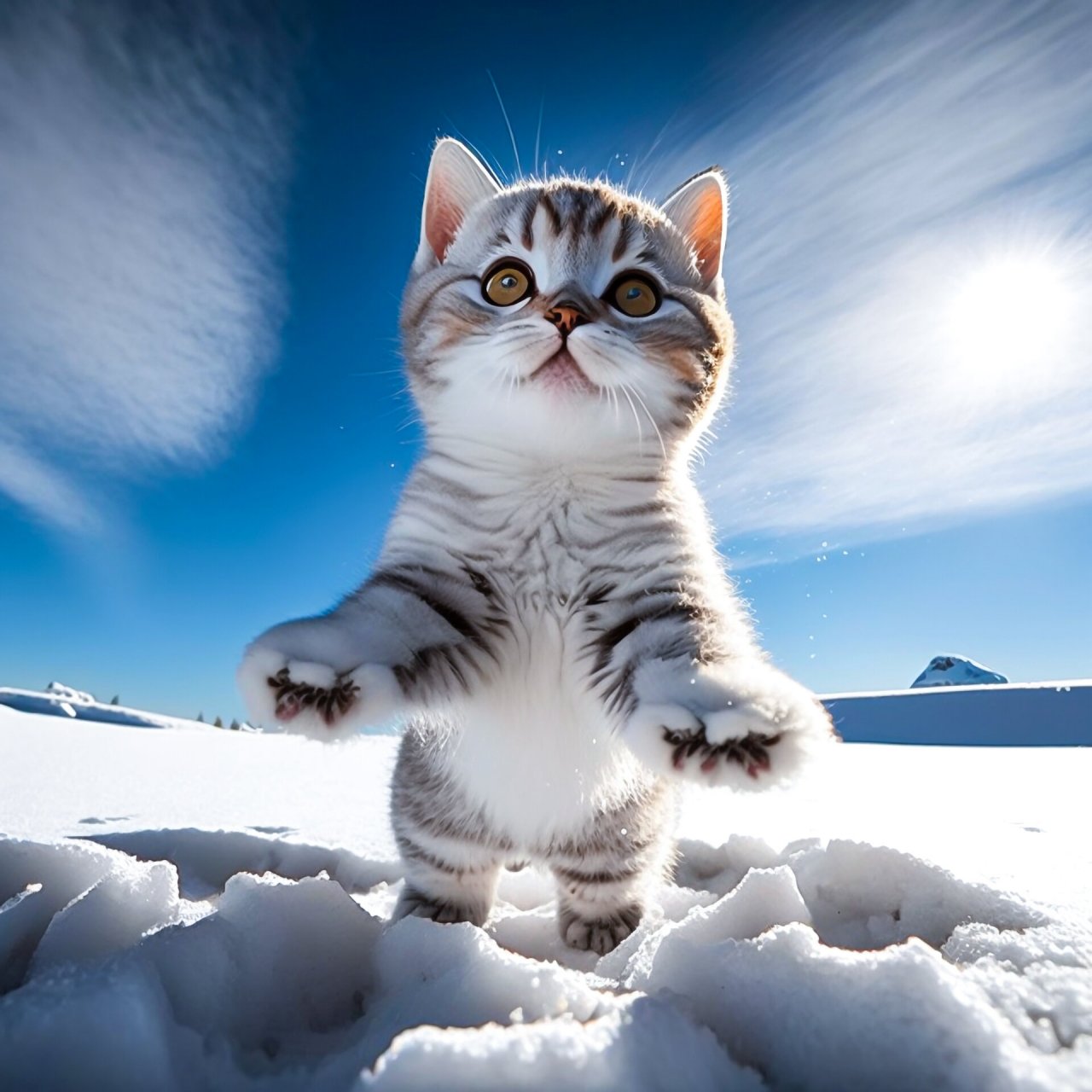 雪地里的可爱小猫咪.