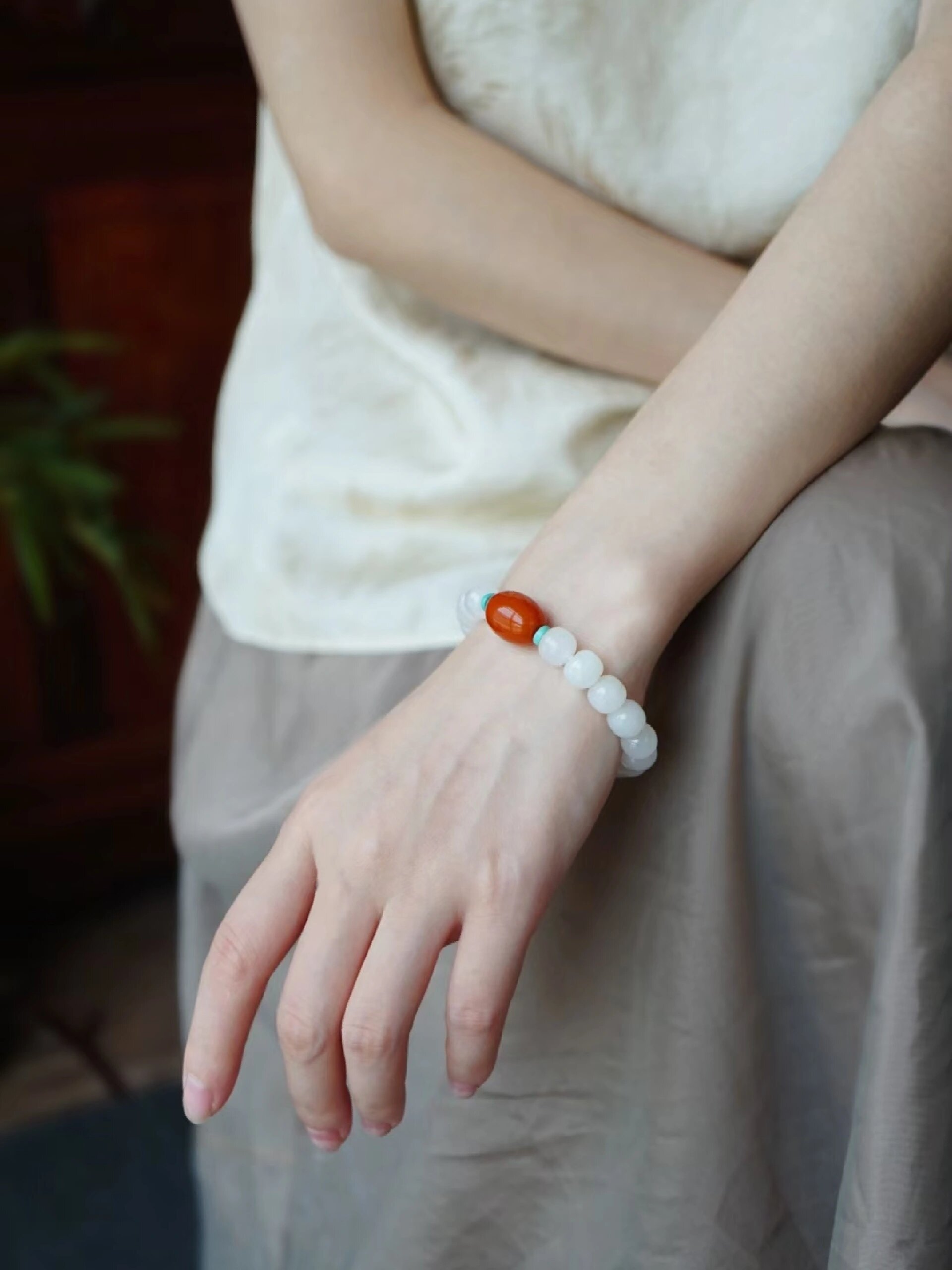 可刚可柔,男女皆可 精品和田玉-羊脂玉老型珠手串 羊脂白玉老型珠