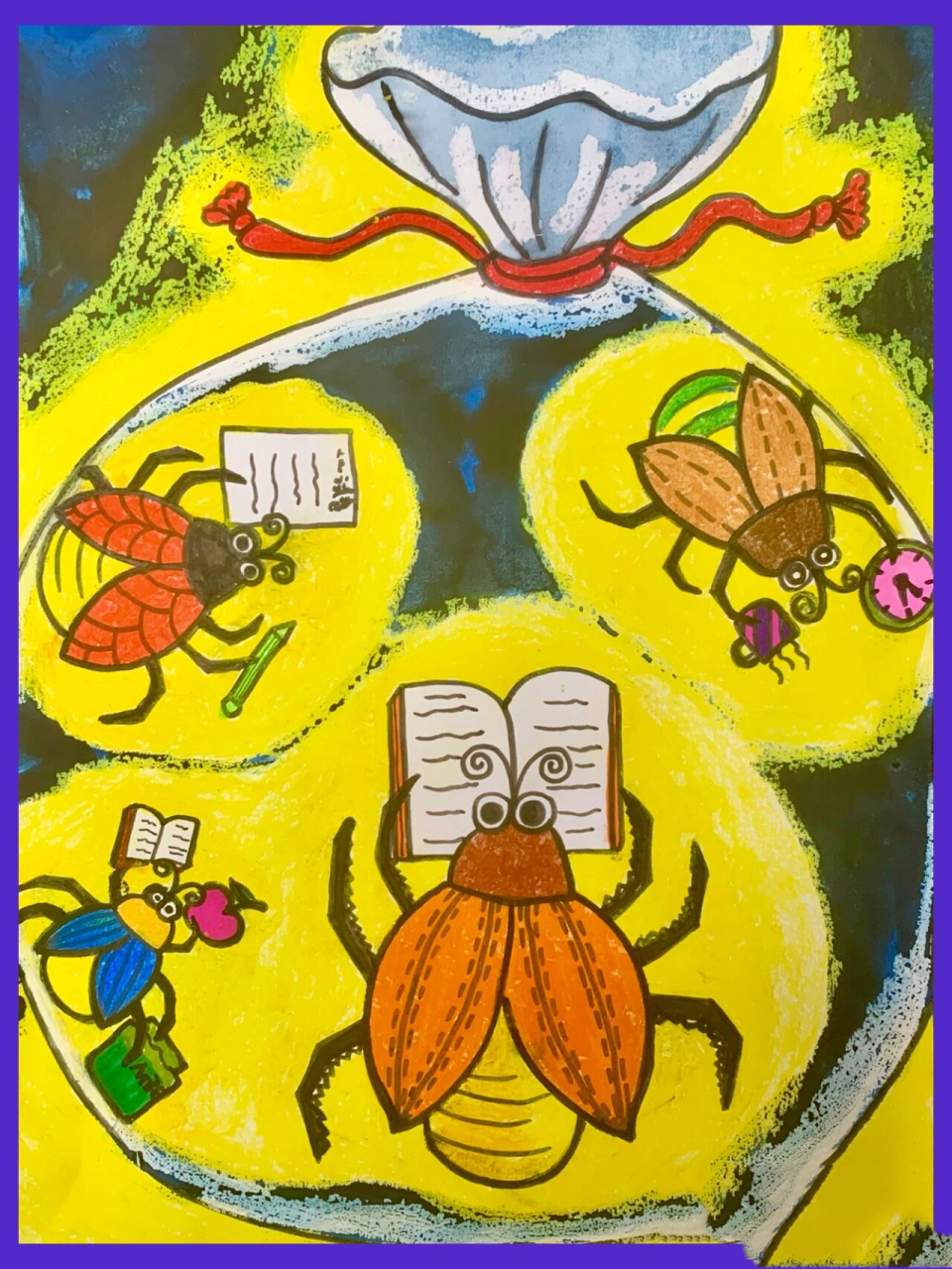 《囊萤夜读》～儿童画 课重:1:学习成语——囊萤夜读.