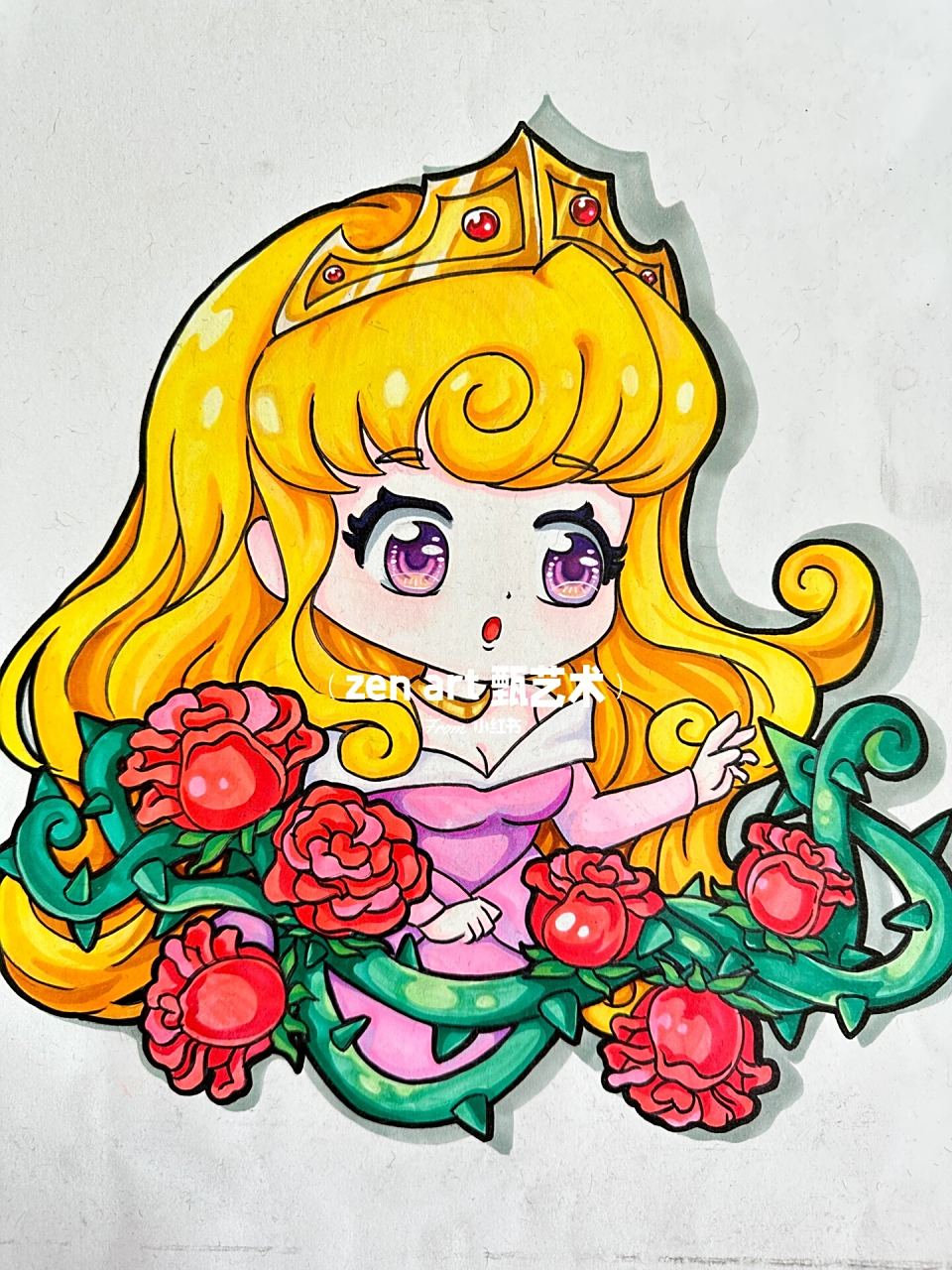 迪士尼公主手绘|马克笔绘画 茉莉公主 爱丽儿 花木兰 艾莎 安娜 白雪