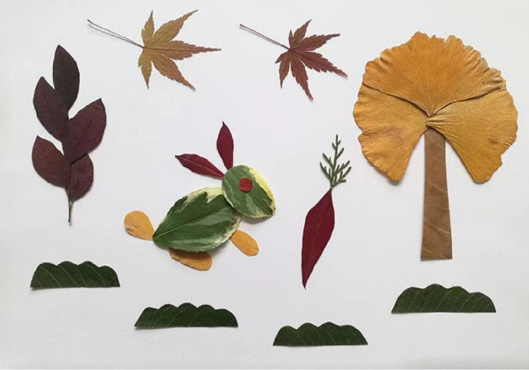 共13张 幼儿园亲子手工作业参考模板~ 树叶贴画13张