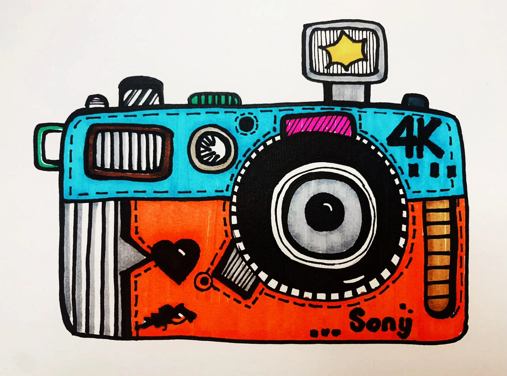 黄紫对比色 #简笔画教程# #创意儿童画# #马克笔##照相机# #美术课件