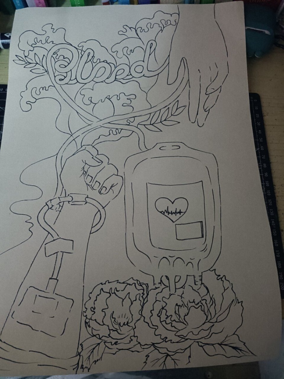 献血绘画 为了挣学分画个画,留个过程图在这吧