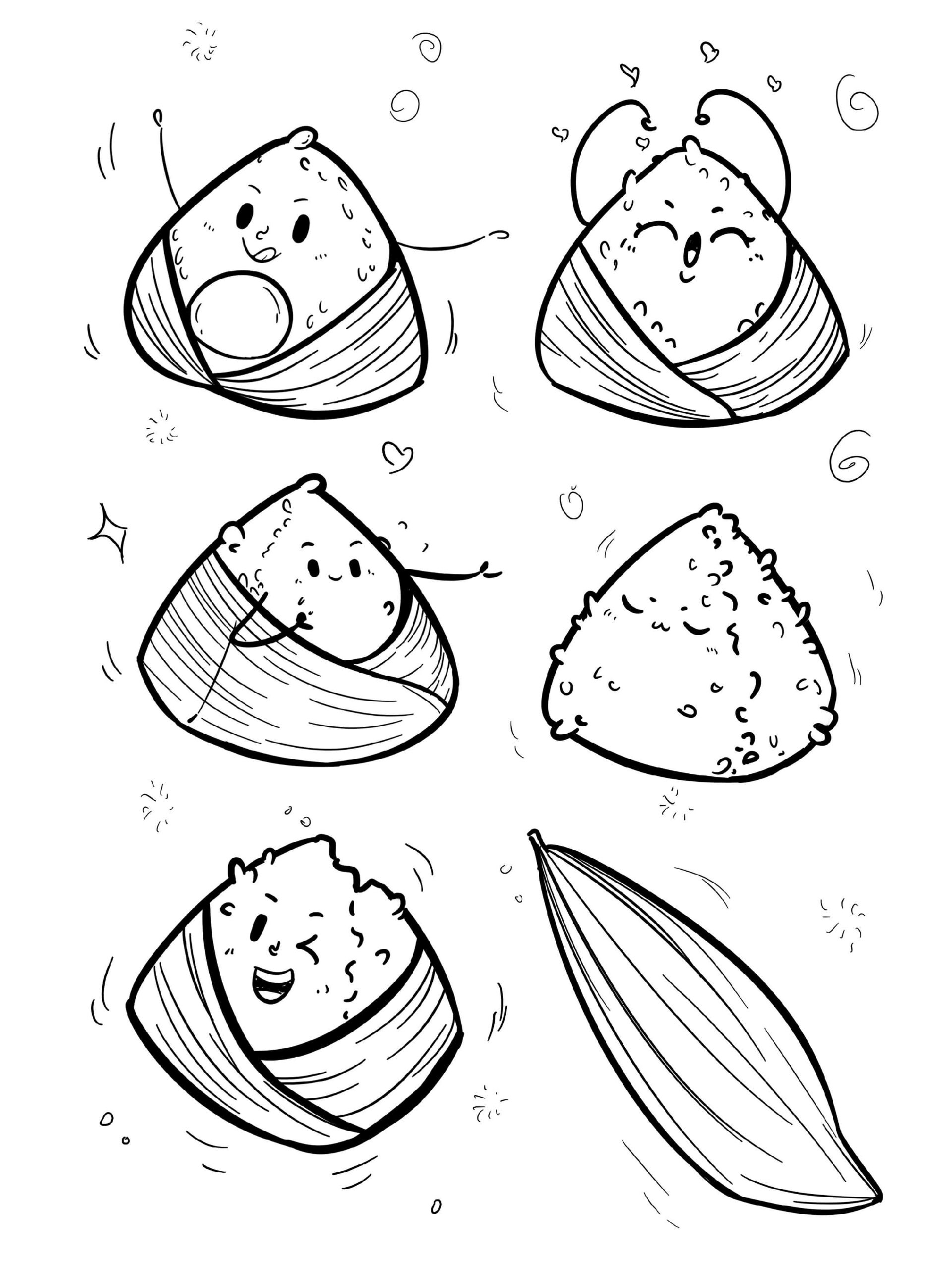 端午节粽子粽叶卡通表情简笔画