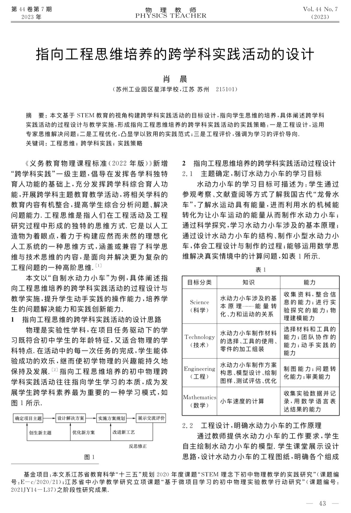 核心论文:中学物理工程思维跨学科实践