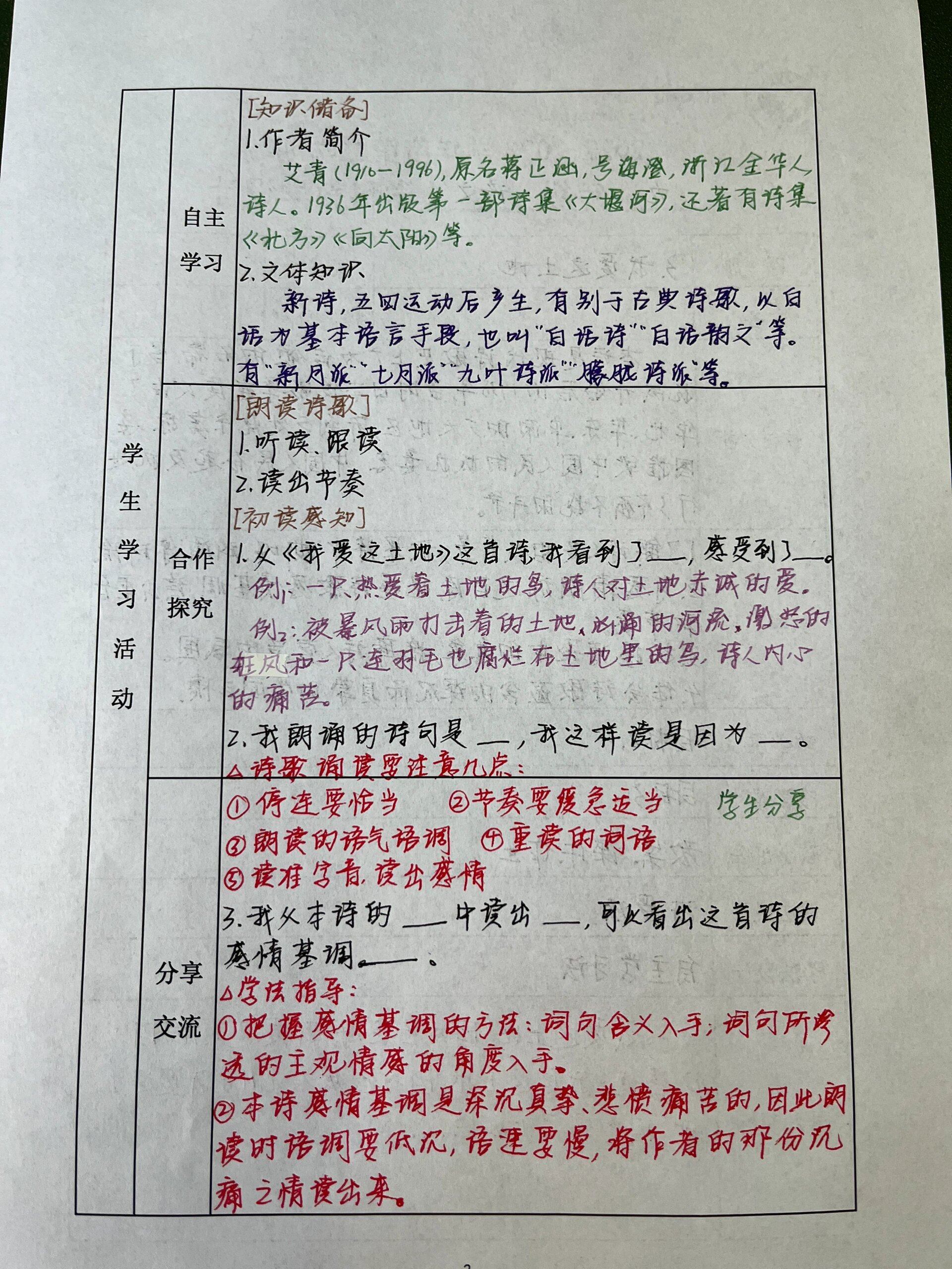 我爱这土地板书图片