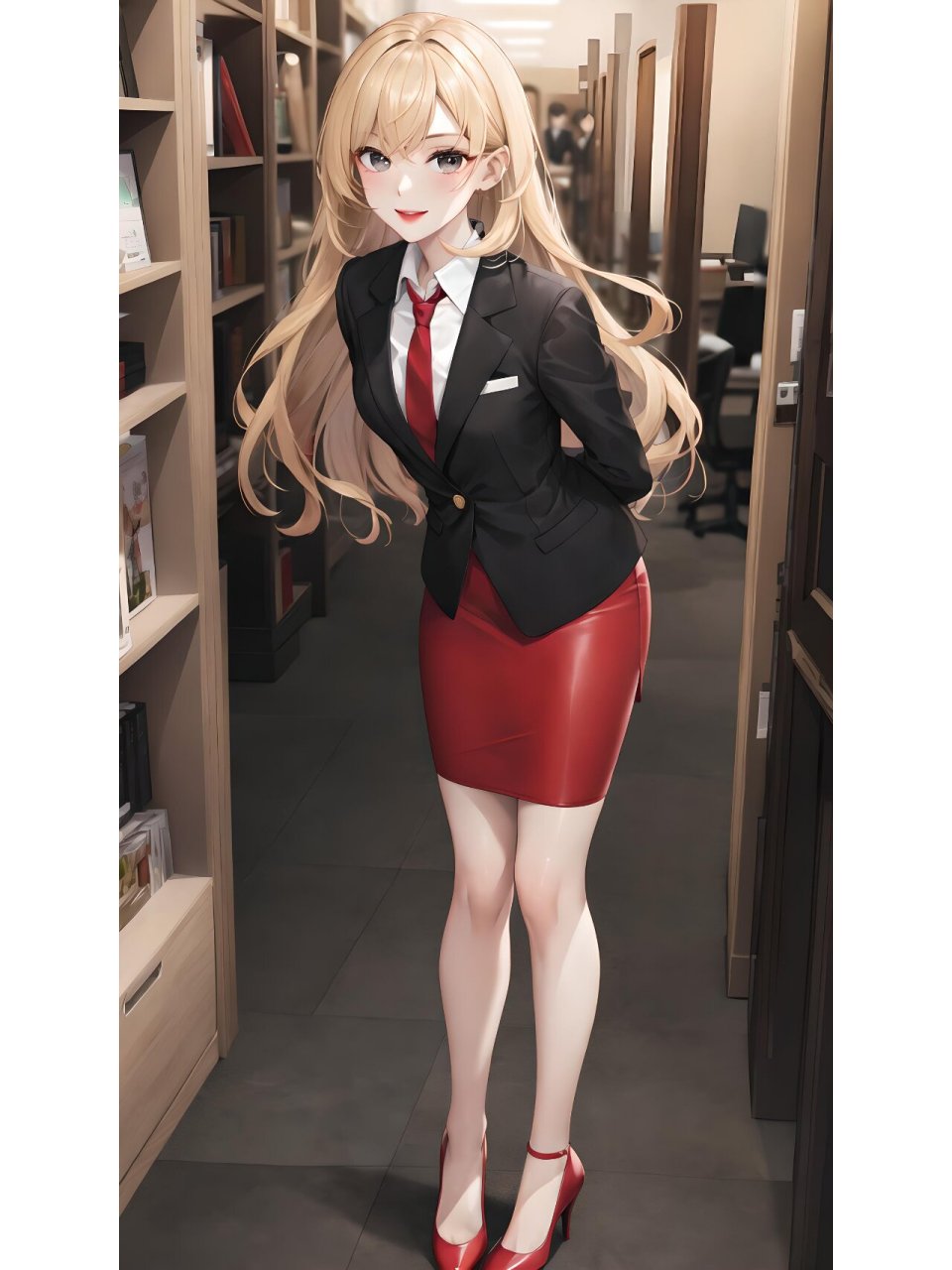 动漫壁纸---二次元制服美腿秀 这是一位令人心动的金发长腿美女.