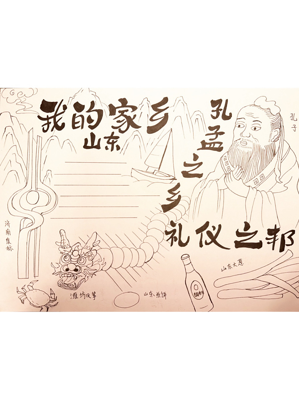"我的家乡"手抄报,孔孟之乡 礼仪之邦山东