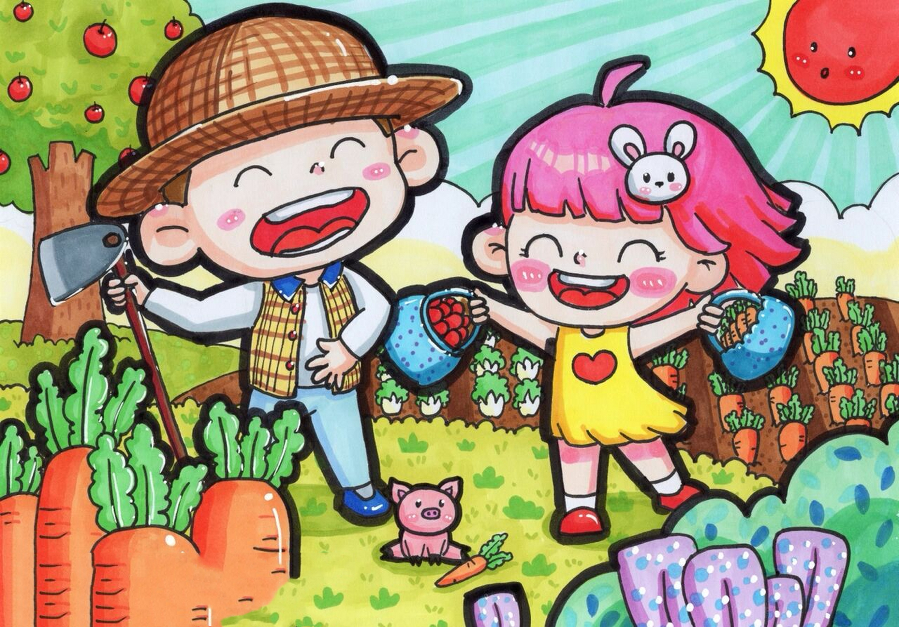 儿童创意画分享——快乐的农场 打卡一张作品 原创作品,禁止搬运,临摹