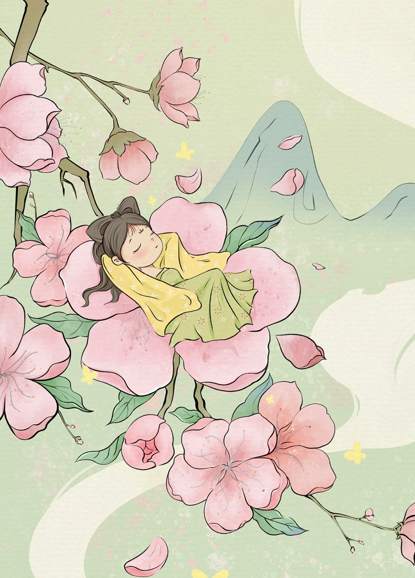二十四节气插画61春分|春日桃花朵朵开94