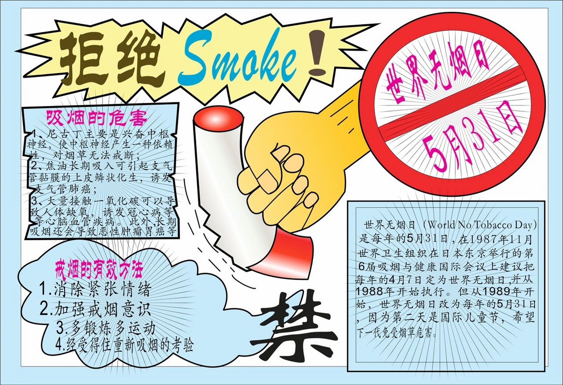 禁止吸烟手抄报初中生图片