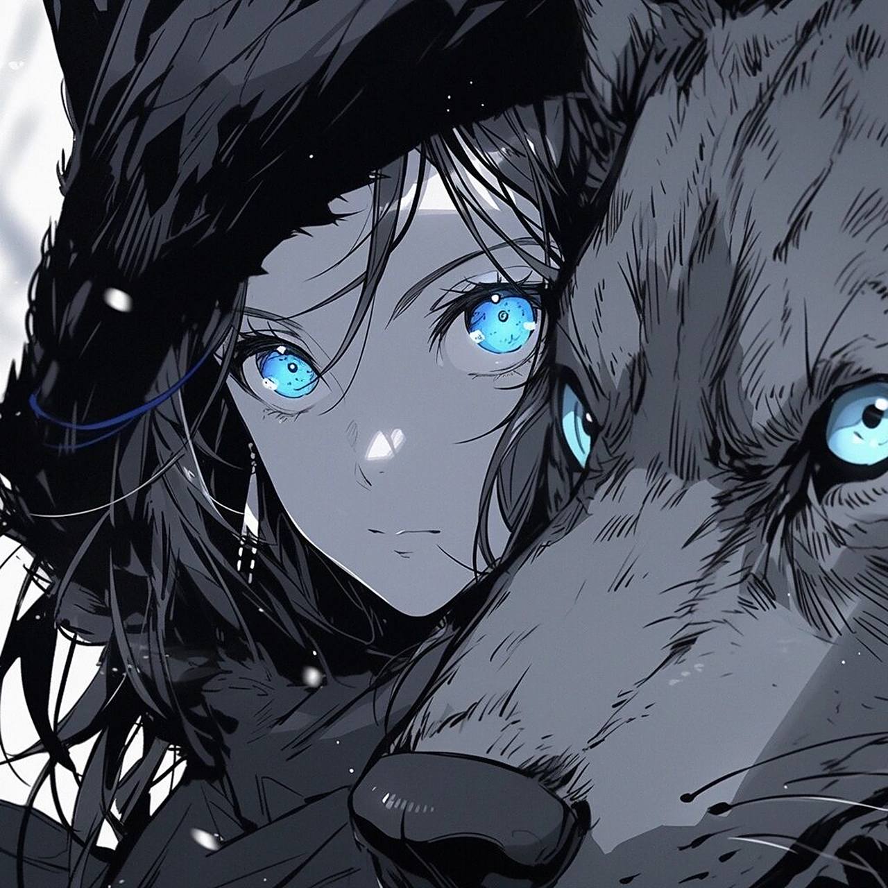 水墨风头像 之前版本狼少年水墨风头像主要以凶狠为主题,狼少女头像