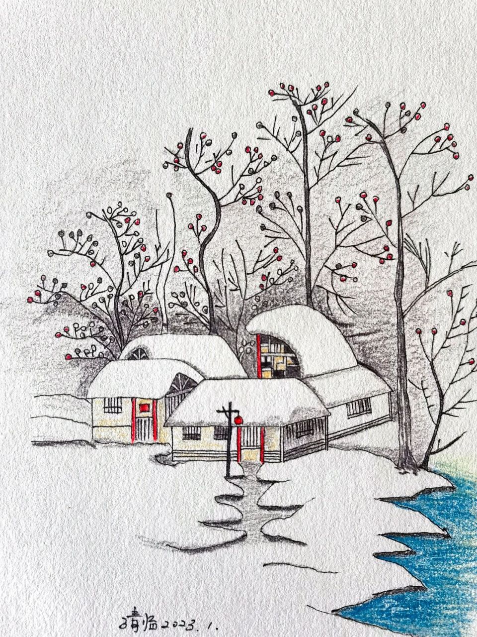 彩铅临摹:林中小屋 2023祝我们健健康康平平安安 阿泰诗126色彩铅和