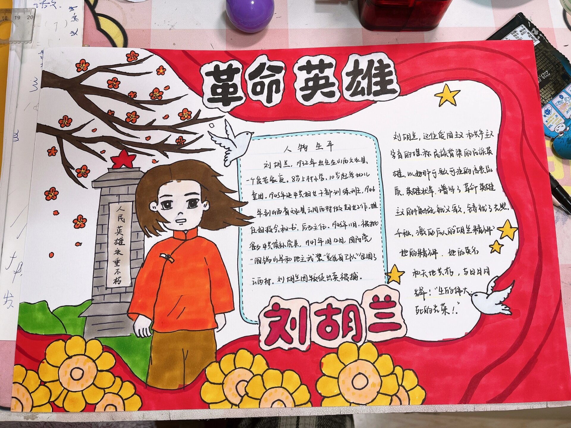 —刘胡兰 十二月份的革命英雄主题手抄报,娃自己挑选的女中