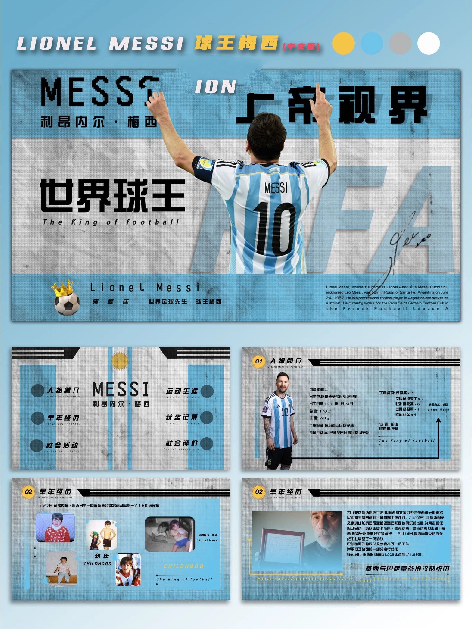 原创球王梅西简介ppt(含中英文内容