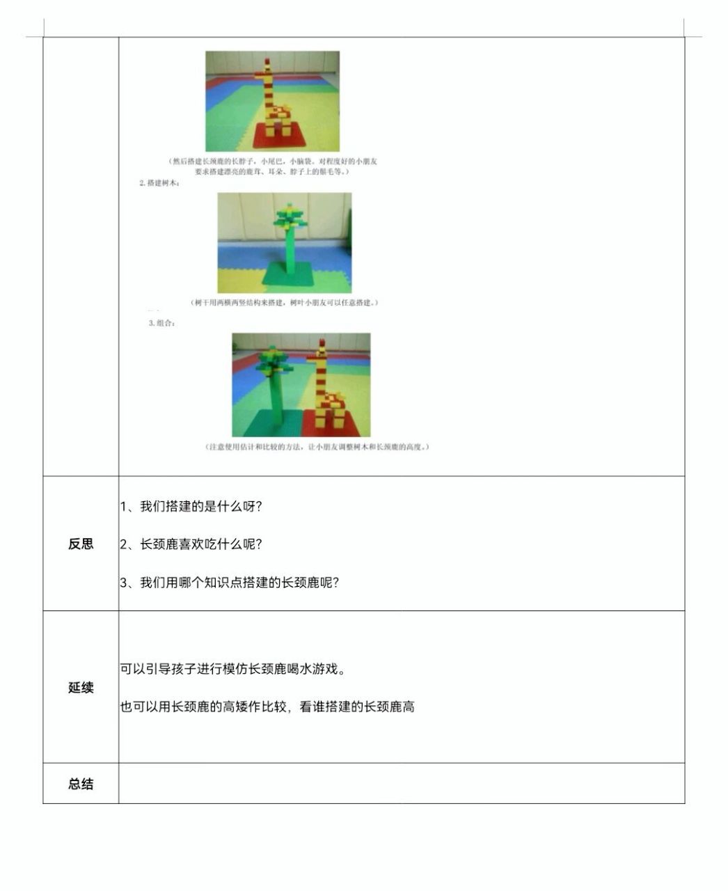 3岁 长颈鹿教案 乐高大颗粒教案 课堂总结: 小朋友对动物园还是很向往