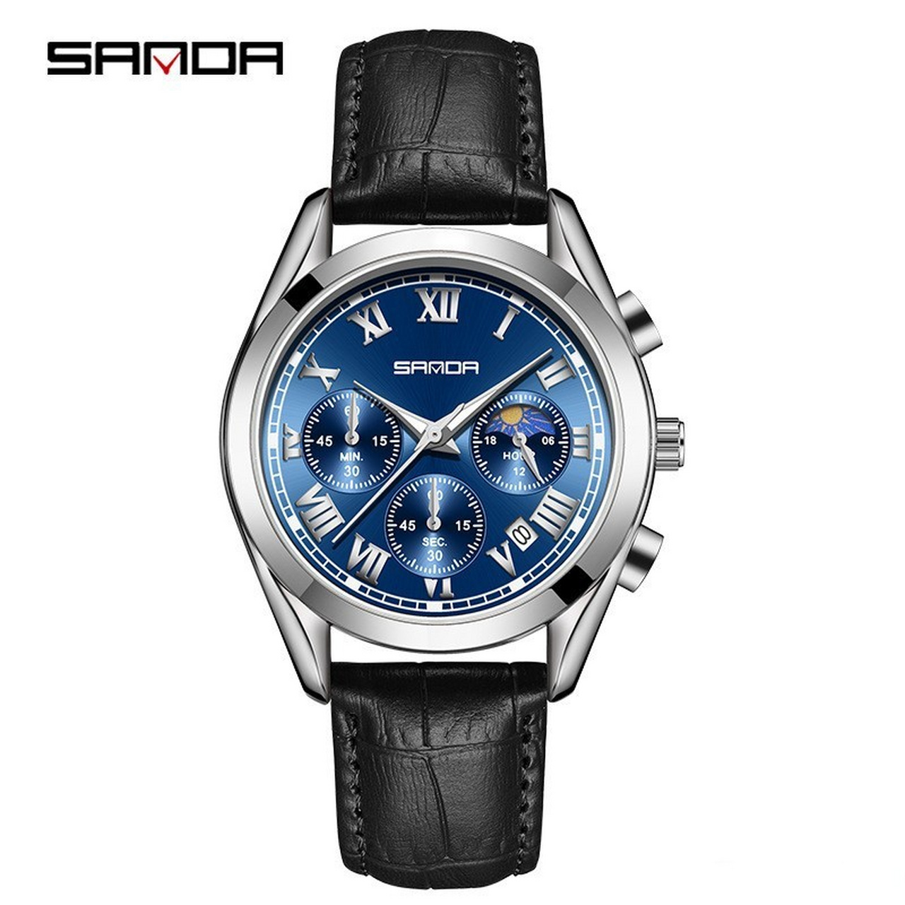 78 sanda三达5012商务皮带男士日月星辰手表 78 三眼六针设计