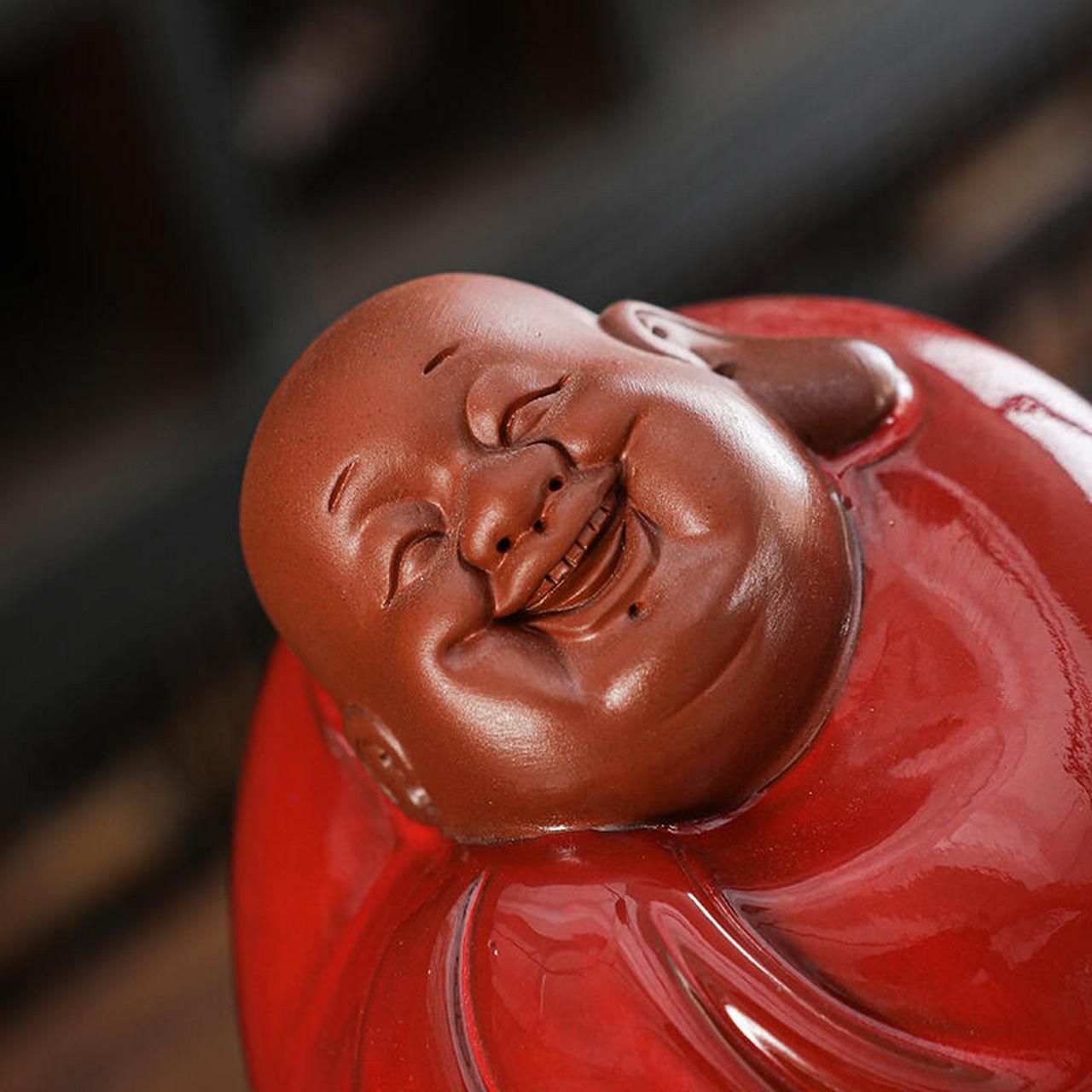 新品上新,紫砂弥勒笑佛.红衣弥勒佛.经典桌面茶玩茶宠.
