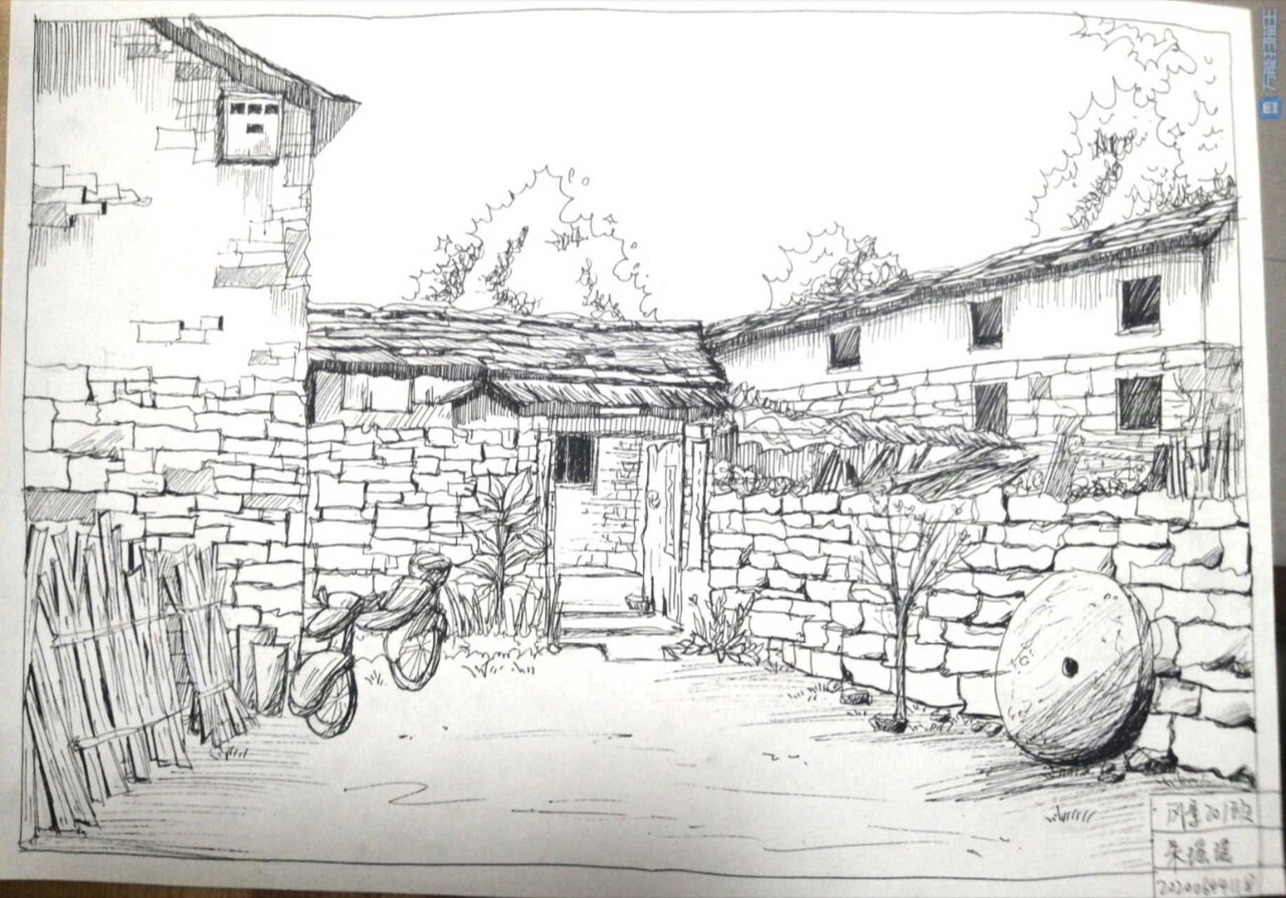 林州写生|风景 速写钢笔画 内附有原图,(原图标注了视平线) 感觉经过