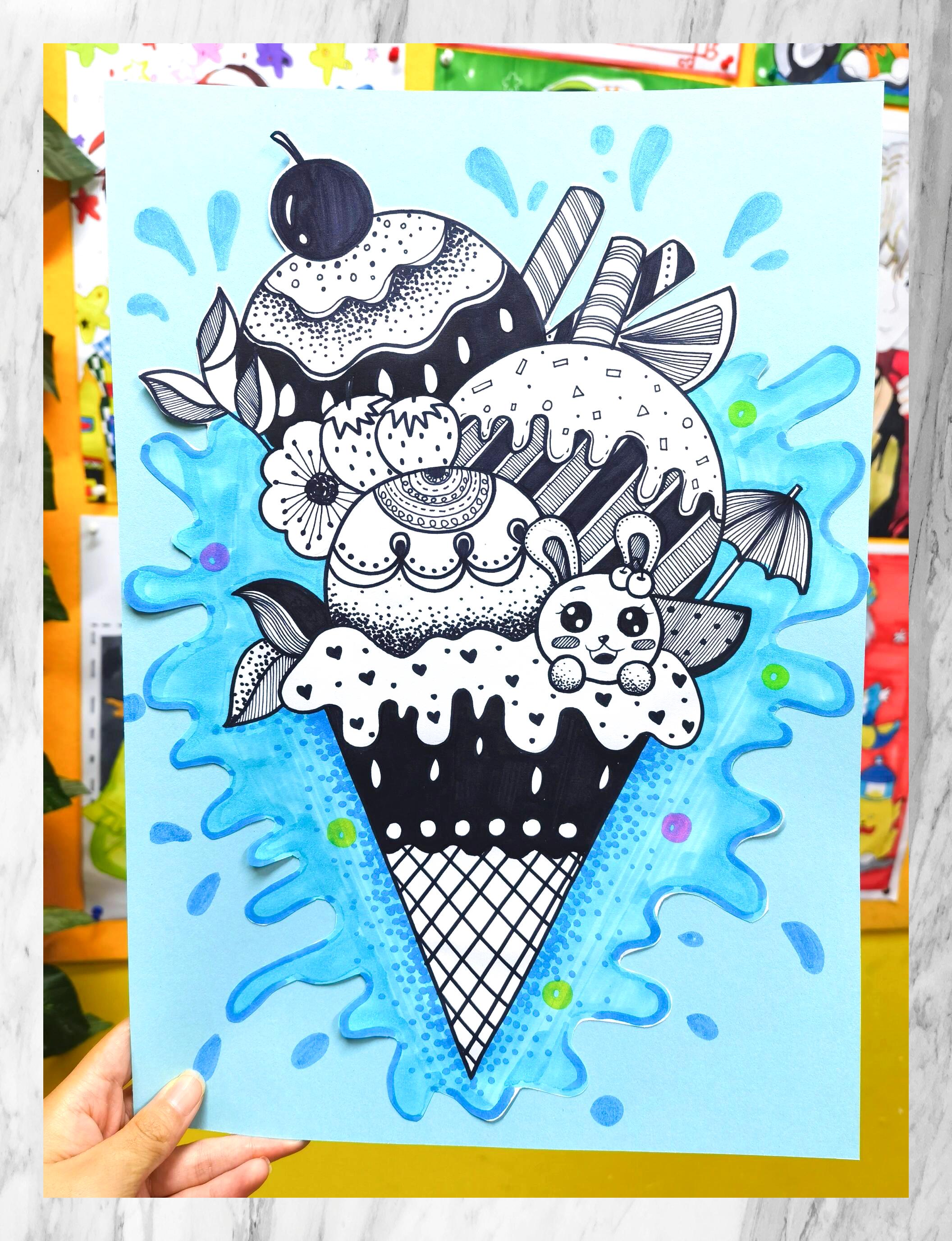 冰淇淋简约线条画