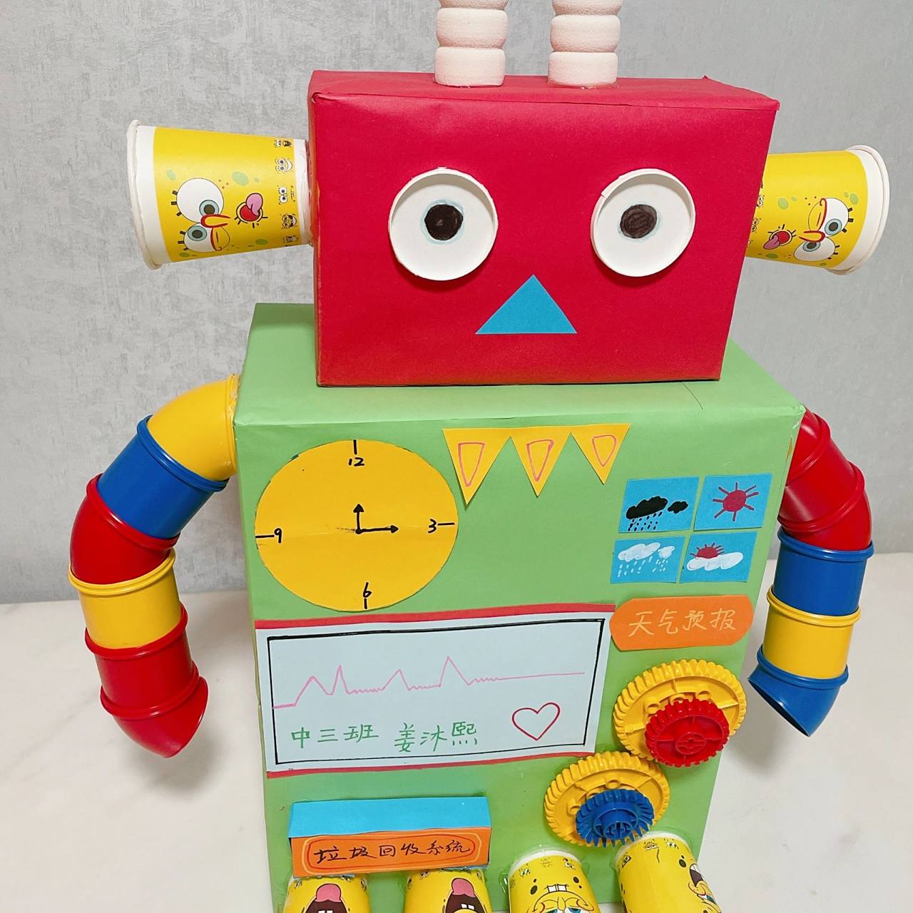 手工机器人制作  幼儿园科技作品 手工机器人,做的停不下来.